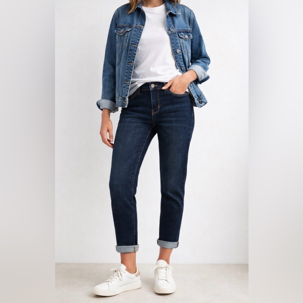 Old Navy Boyfriend Skinny Jeans Dark Wash MidRise Cuffed Ankle Stretch Womens 12